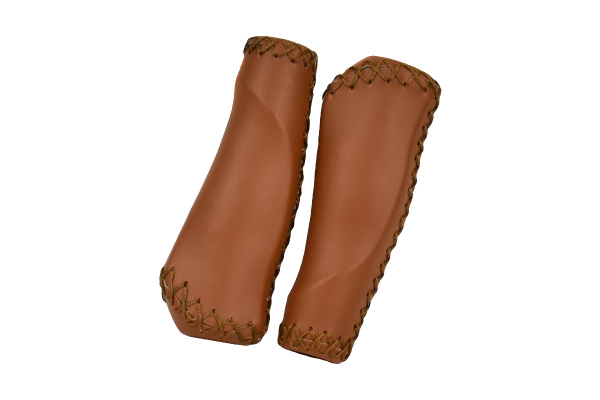 Грипсы MTB HL-GB310 135mm, эргономические, резина\кожзам, коричневые